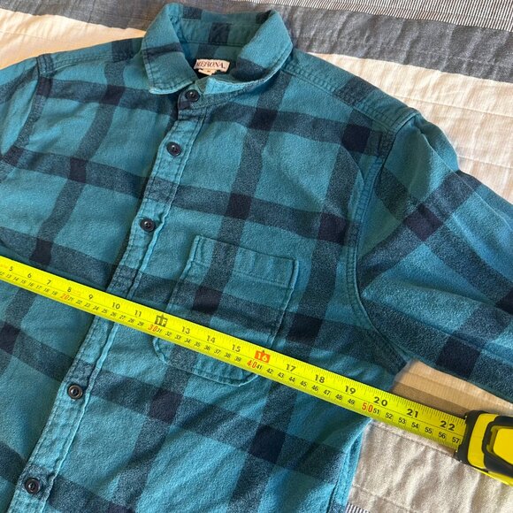 Merona Casual Button Down Mens Medium Blue Plaid Rugged Flannel Shirt - Picture 3 of 6